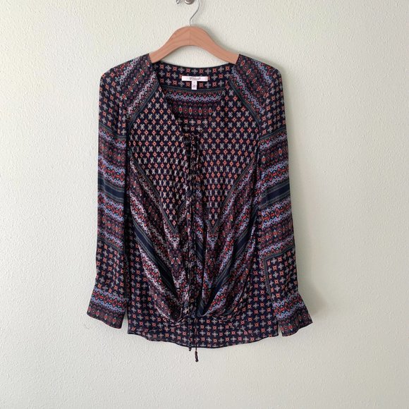 Derek Lam 10 Crosby Navy Silk Print Blouse Size 6 - Picture 4 of 8